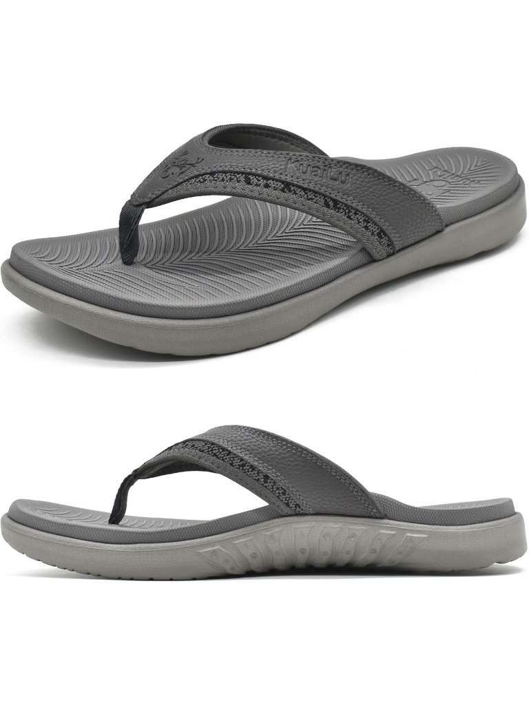 Men's All Grey Sport Flip Flops Comfort Orthotic Thong Sandals Arch Support